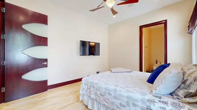 Bedroom, Interior, Recessed Lighting, Wood Texture Flooring