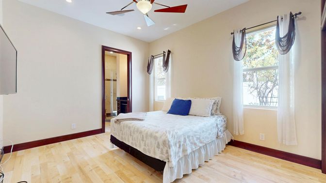 Bedroom, Interior, Recessed Lighting, Wood Texture Flooring