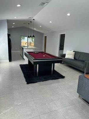 Billiard Table, Game Room, Interior, Pendant Lights, Recessed Lighting