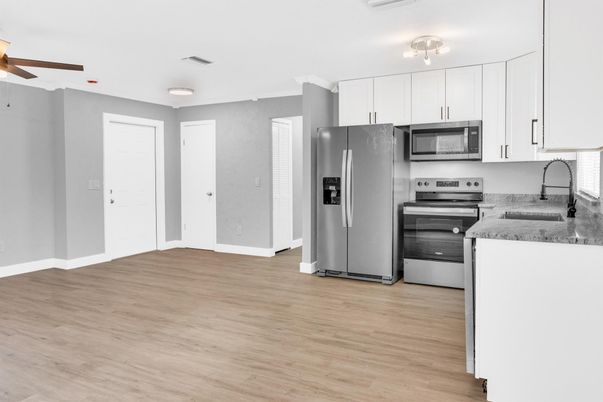 Interior, Kitchen, Stainless Steel Appliances, Wood Texture Flooring