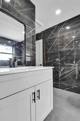 Bathroom, Interior, Marble Walls, Recessed Lighting