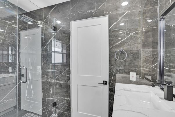 Bathroom, Glass Shower, Interior, Recessed Lighting
