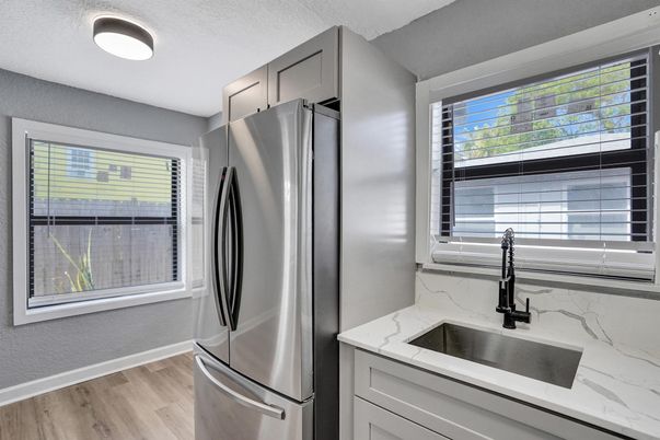 Interior, Kitchen, Stainless Steel Appliances, Wood Texture Flooring