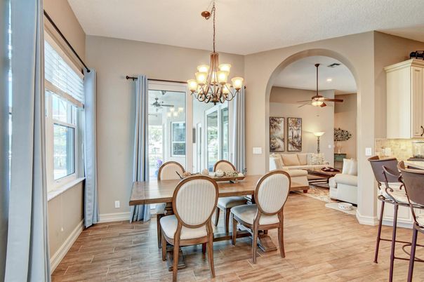 Chandelier, Dining room, Interior, Living room, Recessed Lighting, Wood Texture Flooring