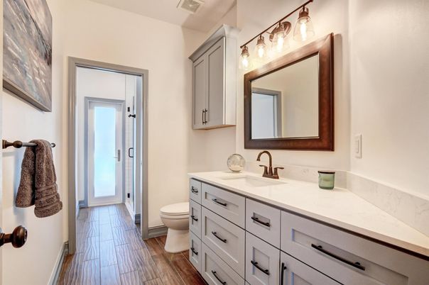 Bathroom, Dual Sink Vanities, Interior, Wood Texture Flooring
