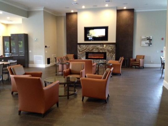 Dining room, Fireplace, Interior, Living room, Recessed Lighting, Wood Texture Flooring