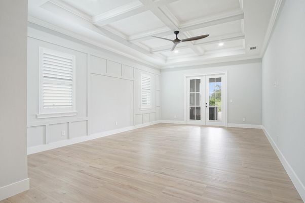 Empty room, Interior, Recessed Lighting, Wood Texture Flooring