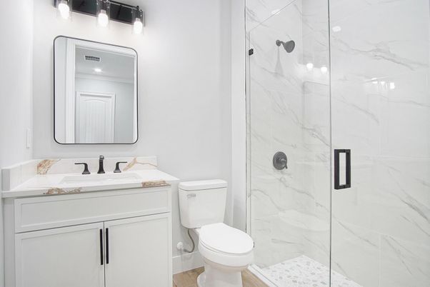 Bathroom, Glass Shower, Interior, Marble Walls