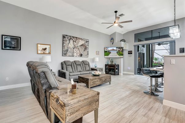 Fireplace, Interior, Living room, Pendant Lights, Wood Texture Flooring