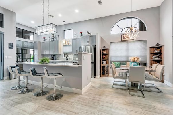 Chandelier, Dining room, Interior, Kitchen, Pendant Lights, Recessed Lighting, Wood Texture Flooring
