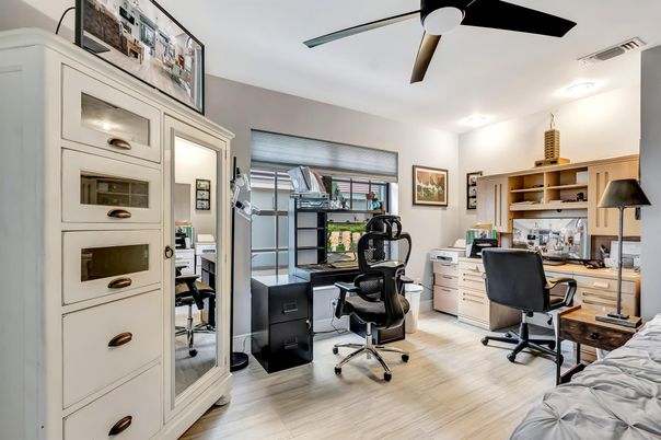Home Office, Interior, Recessed Lighting, Wood Texture Flooring