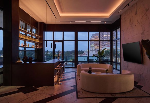 Interior, Living room, Marble, Pendant Lights, Recessed Lighting, Water