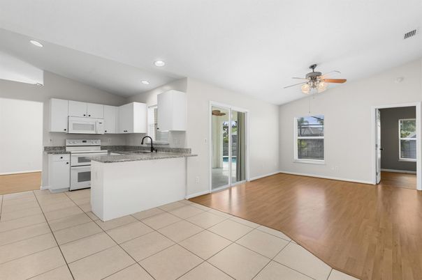 Interior, Kitchen, Recessed Lighting, Wood Texture Flooring