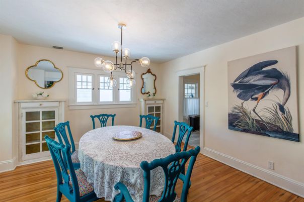 Dining room, Interior, Pendant Lights, Wood Texture Flooring