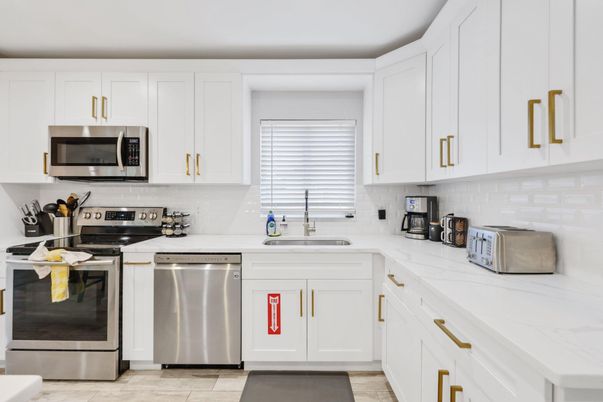 Interior, Kitchen, Stainless Steel Appliances, Wood Texture Flooring