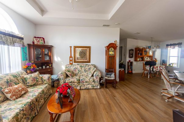 Dining room, Interior, Living room, Pendant Lights, Wood Texture Flooring