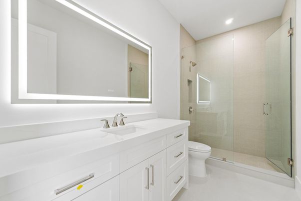 Bathroom, Glass Shower, Interior, Recessed Lighting