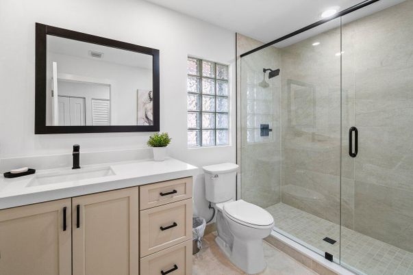 Bathroom, Glass Shower, Interior, Recessed Lighting
