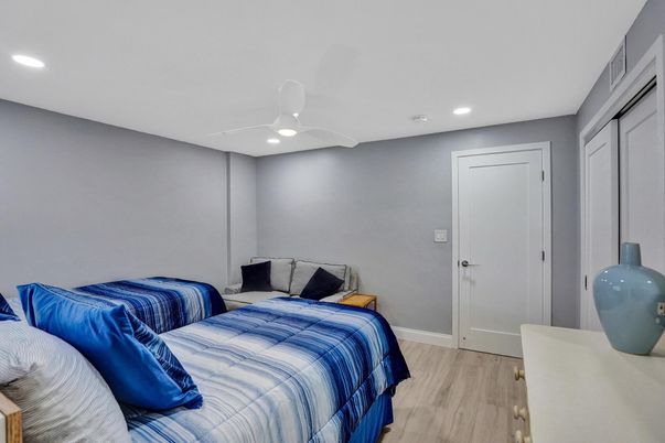 Bedroom, Interior, Recessed Lighting, Wood Texture Flooring