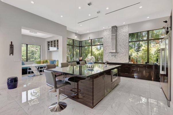 Dining room, Interior, Kitchen, Marble, Pendant Lights, Recessed Lighting