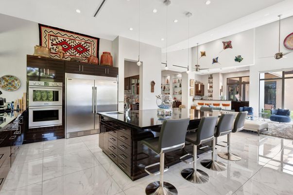 Interior, Kitchen, Marble, Pendant Lights, Recessed Lighting, Stainless Steel Appliances
