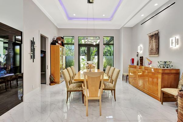 Dining room, Interior, Marble, Pendant Lights, Recessed Lighting