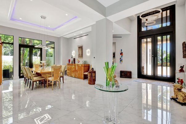 Dining room, Interior, Marble, Pendant Lights, Recessed Lighting