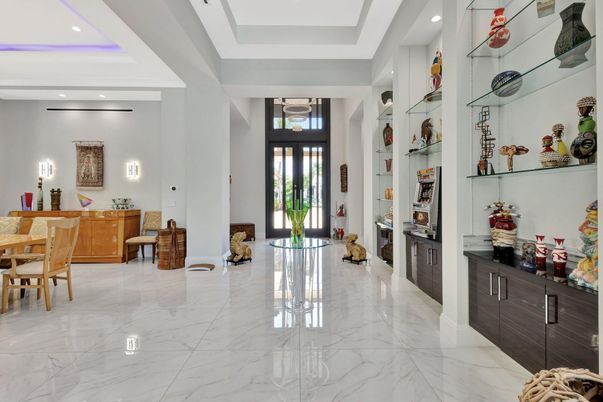 Dining room, Interior, Marble, Recessed Lighting