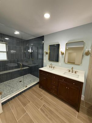 Bathroom, Dual Sink Vanities, Glass Shower, Interior, Recessed Lighting