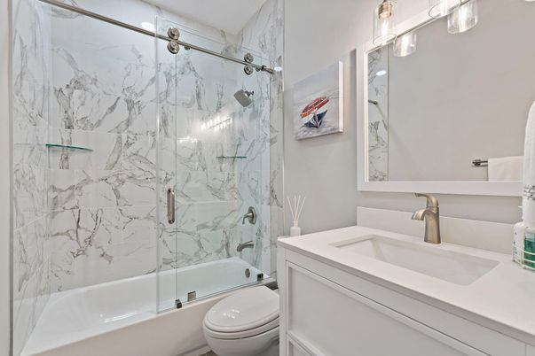 Bathroom, Glass Shower, Interior, Marble Walls