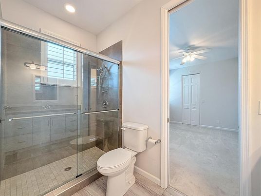 Bathroom, Glass Shower, Interior, Recessed Lighting