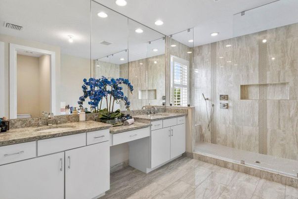 Bathroom, Dual Sink Vanities, Glass Shower, Interior, Recessed Lighting