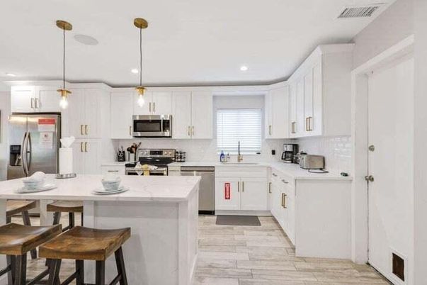 Interior, Kitchen, Pendant Lights, Recessed Lighting, Stainless Steel Appliances