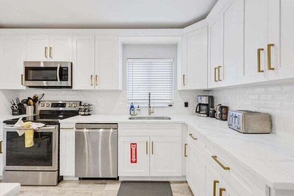 Interior, Kitchen, Stainless Steel Appliances, Wood Texture Flooring