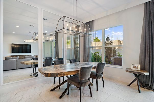 Dining room, Interior, Living room, Marble, Pendant Lights, Recessed Lighting