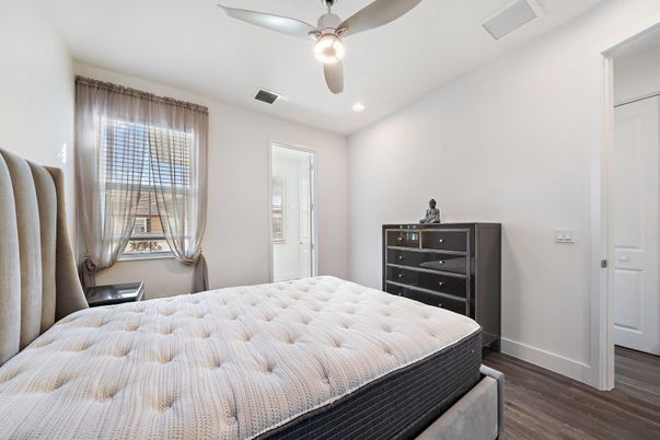 Bedroom, Interior, Recessed Lighting, Wood Texture Flooring