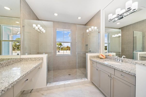 Bathroom, Dual Sink Vanities, Glass Shower, Interior, Recessed Lighting