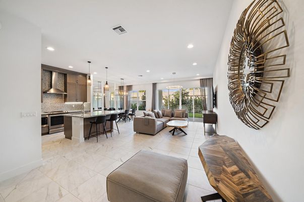 Dining room, Interior, Kitchen, Living room, Marble, Pendant Lights, Recessed Lighting