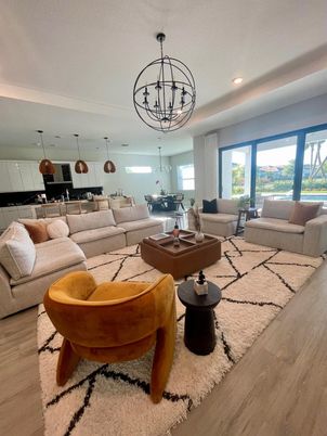 Chandelier, Interior, Living room, Pendant Lights, Recessed Lighting, Wood Texture Flooring