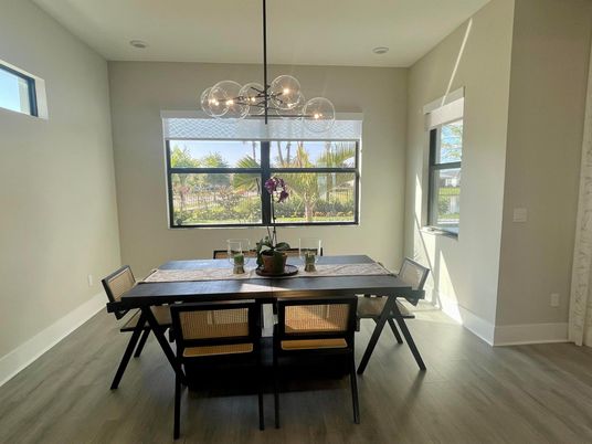 Dining room, Interior, Pendant Lights, Wood Texture Flooring