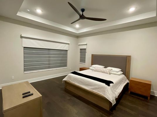 Bedroom, Interior, Recessed Lighting, Wood Texture Flooring