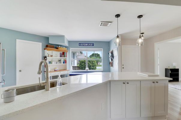 Interior, Kitchen, Pendant Lights, Wood Texture Flooring