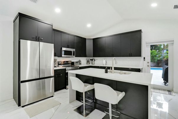 Interior, Kitchen, Marble, Recessed Lighting, Stainless Steel Appliances