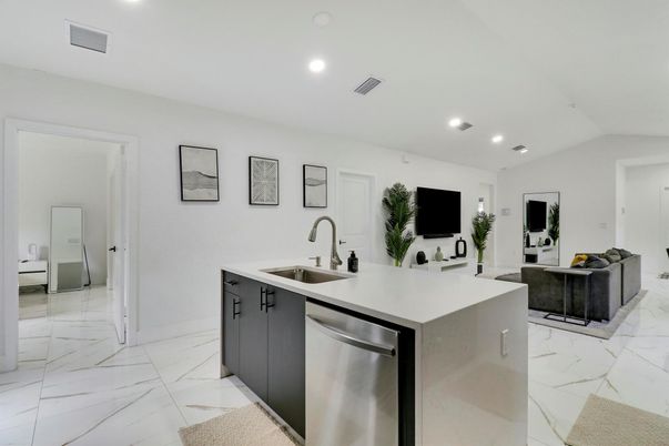 Interior, Kitchen, Marble, Recessed Lighting, Stainless Steel Appliances