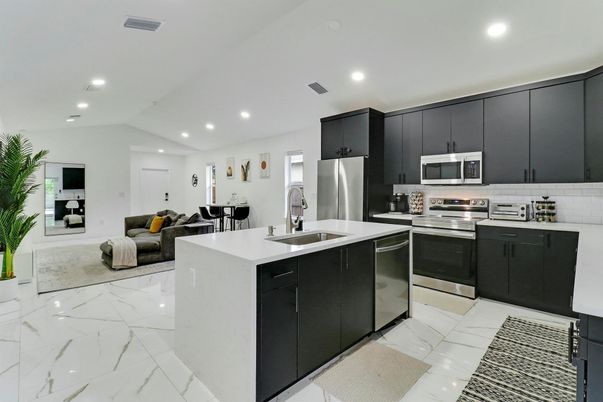 Interior, Kitchen, Marble, Recessed Lighting, Stainless Steel Appliances