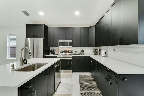 Interior, Kitchen, Marble, Recessed Lighting, Stainless Steel Appliances