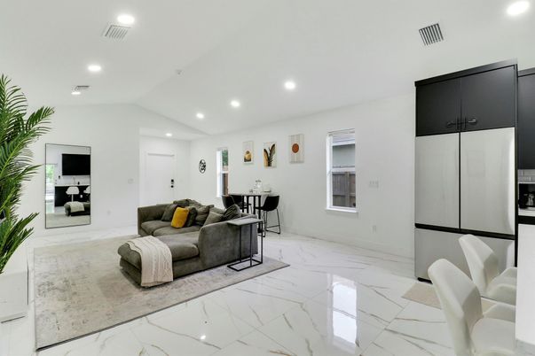 Dining room, Interior, Living room, Marble, Recessed Lighting