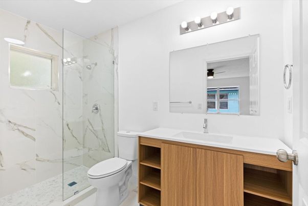 Bathroom, Glass Shower, Interior, Marble Walls