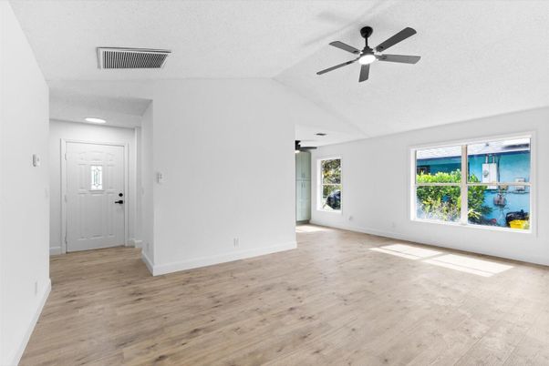 Empty room, Interior, Recessed Lighting, Wood Texture Flooring
