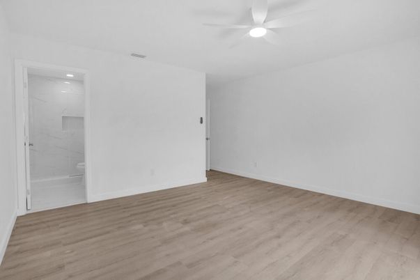 Bathroom, Empty room, Interior, Recessed Lighting, Wood Texture Flooring